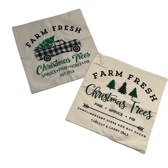 Unused Set of 2 Farmhouse Christmas Tree Holiday Pillow Covers - Picture 1 of 4